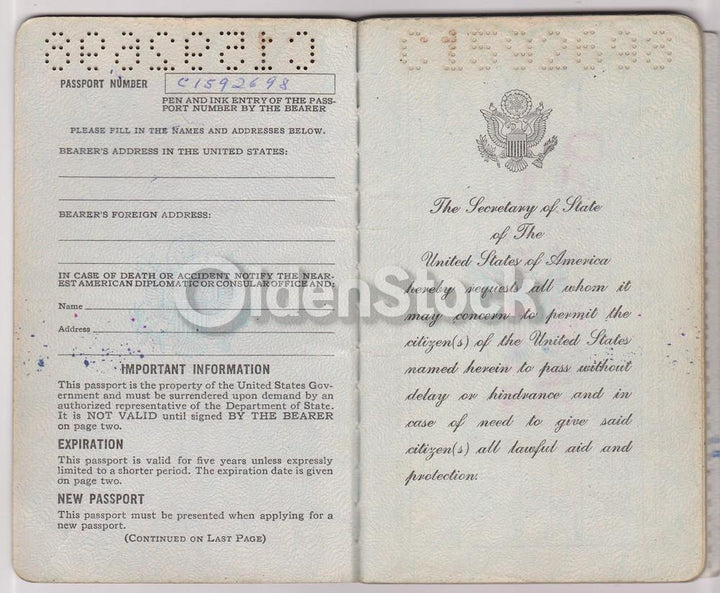 American Man Vintage Cancelled US Passport - Stamps to Czechoslovakia Romania