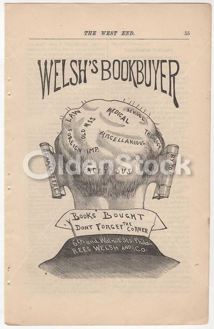 Welsh Book Buyer Philadelphia Antique Phrenology Literary Humor Advertising Print