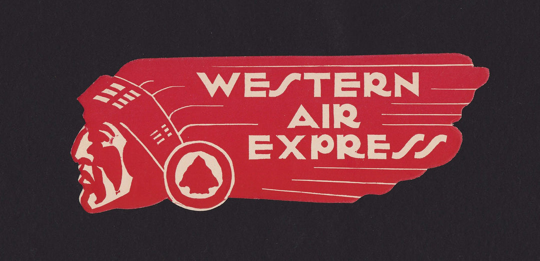 Western Air Express Vintage Native American Graphic Art Advertising Luggage Sticker Decal