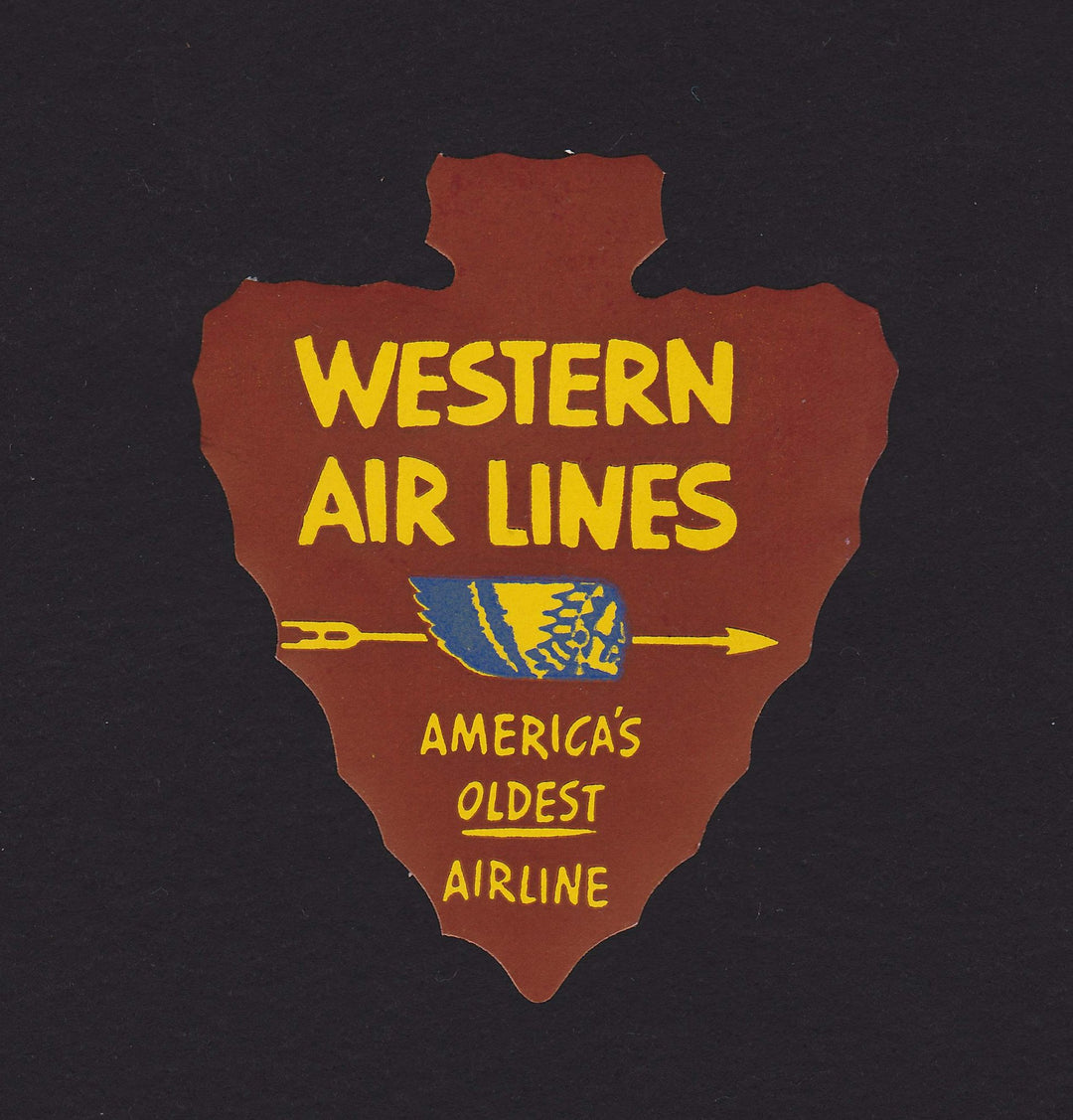 Western Airlines Native American Arrowhead Vintage Graphic Advertising Luggage Sticker Decal