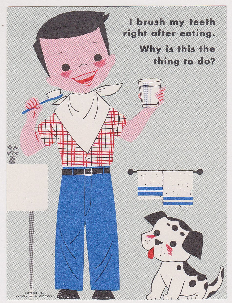 Why We Should Brush Our Teeth Cute Little Boy & Dog Vintage Dentists Office PSA Advertising Mini Poster
