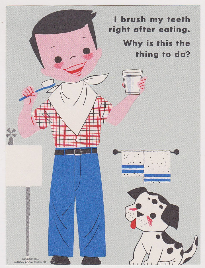 Why We Should Brush Our Teeth Cute Little Boy & Dog Vintage Dentists Office PSA Advertising Mini Poster