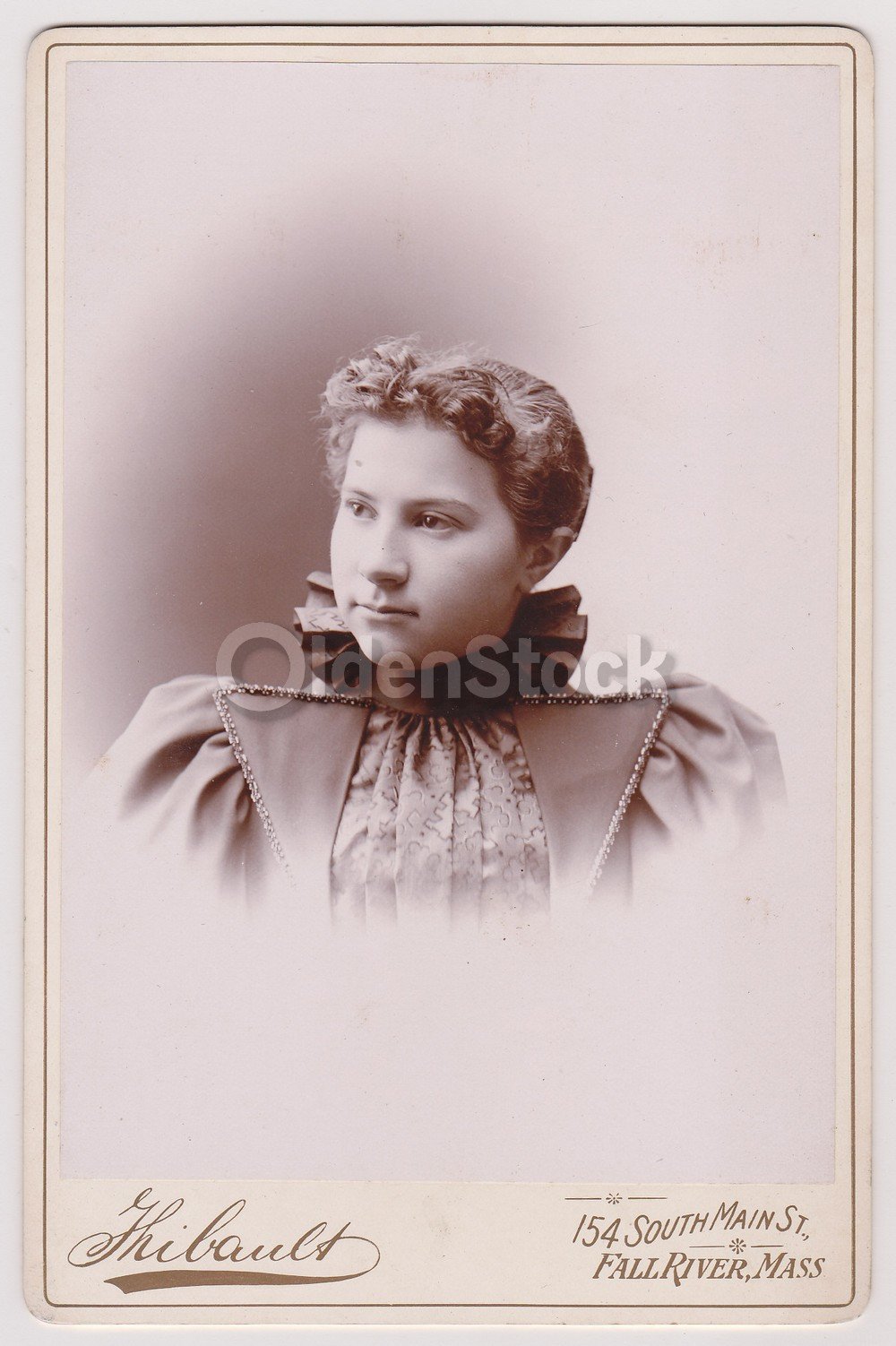Young Massachusetts Woman in Unusual Fine Dress Antique Cabinet Photograph