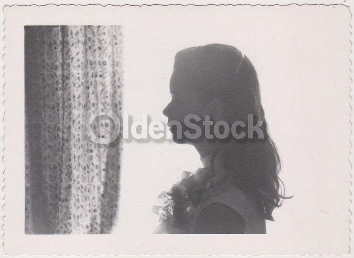 Young Teen Girl Artistic Silhouette Profile Perspective Vintage Snapshot Photo