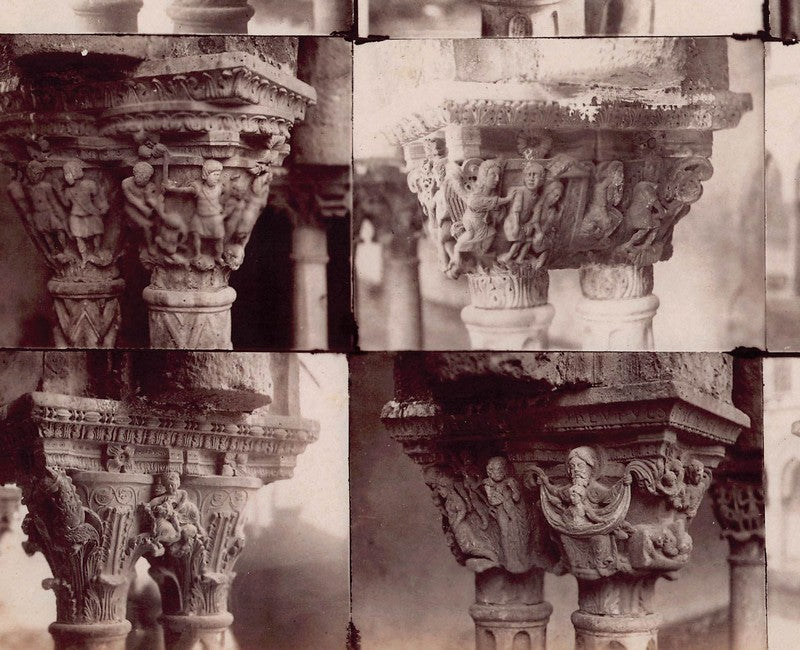 Monreale Italy Carved Roman Architecture Column Art Antique Albumin Photo