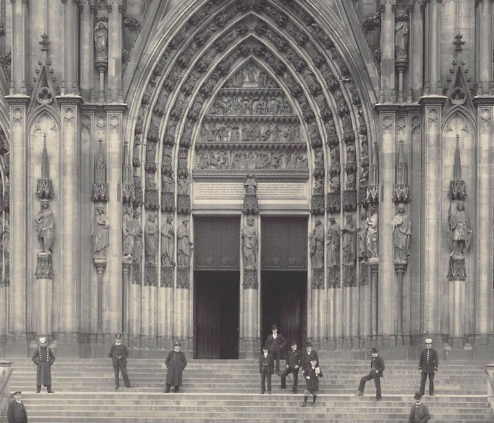 Koln Cathedral Germany with Policemen on Steps Antique Albumin Photo
