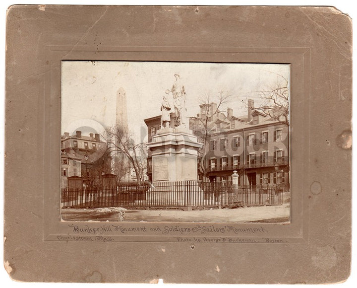 Bunker Hill Civil War Monument Charlestown Boston Mass Antique Photo on Board