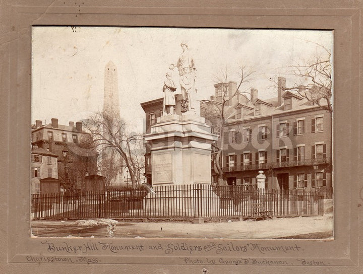 Bunker Hill Civil War Monument Charlestown Boston Mass Antique Photo on Board