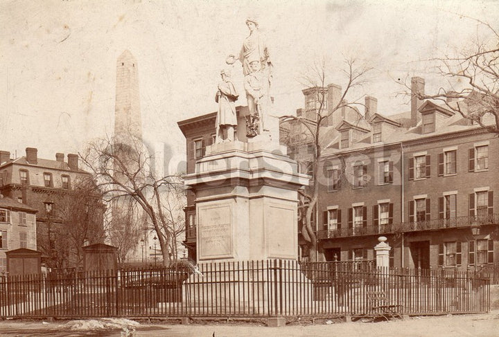 Bunker Hill Civil War Monument Charlestown Boston Mass Antique Photo on Board