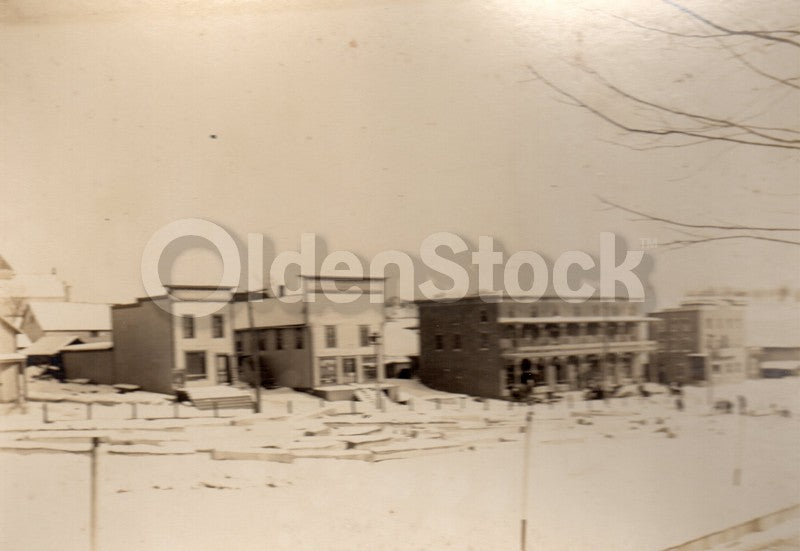 Allston Heights Boston Massachusetts Snowy Storefronts Antique Photo on Board