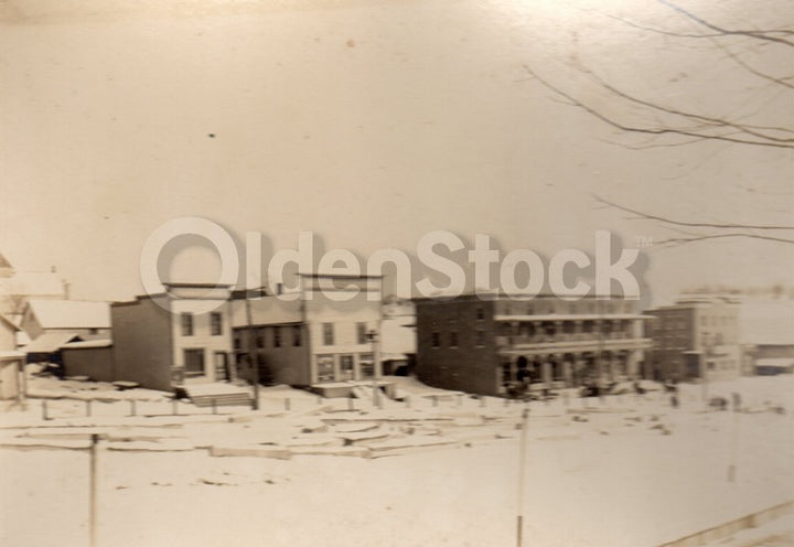 Allston Heights Boston Massachusetts Snowy Storefronts Antique Photo on Board