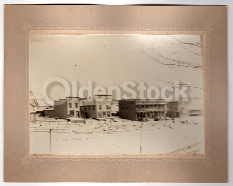 Allston Heights Boston Massachusetts Snowy Storefronts Antique Photo on Board