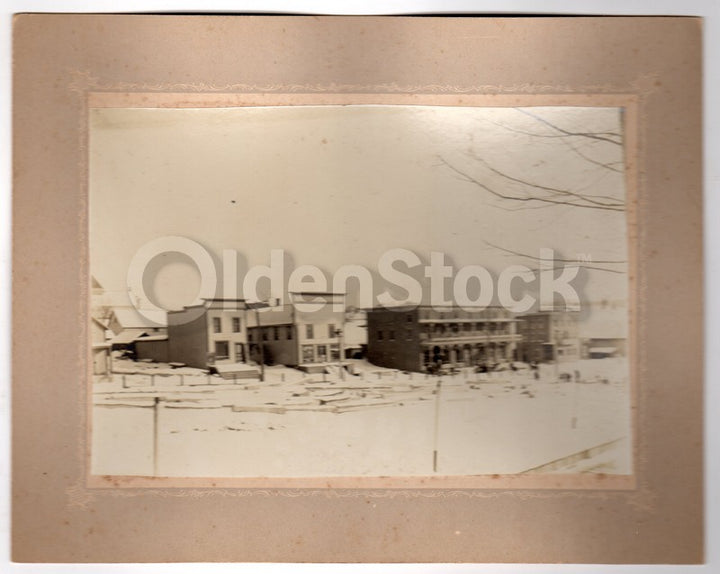 Allston Heights Boston Massachusetts Snowy Storefronts Antique Photo on Board