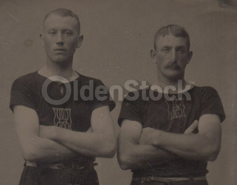 Men in Swimsuit Team Uniforms Large Antique Tintype Photo with Beach Backdrop