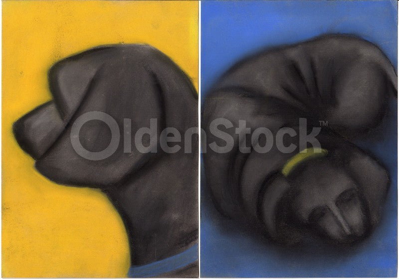 Black Labrador Puppy Dogs Cute Original Pastel Art Sketches Signed by Artist