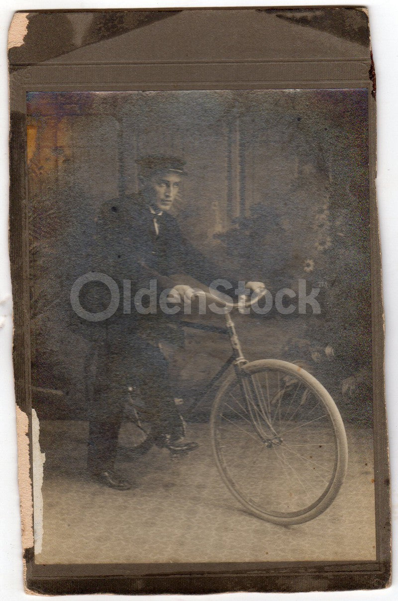 Columbia Bicycle Cyclist in Suit University of Toledo Antique Cabinet Photo