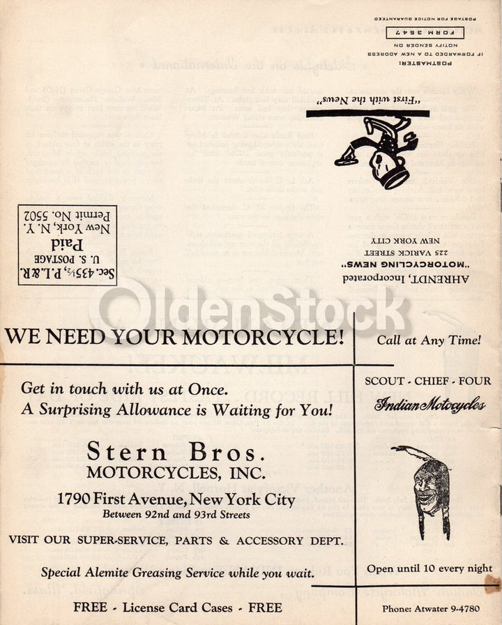 Motorcycling News Rider's Magazine Vol. 1 No. 7 Antique Motorbike News 1931