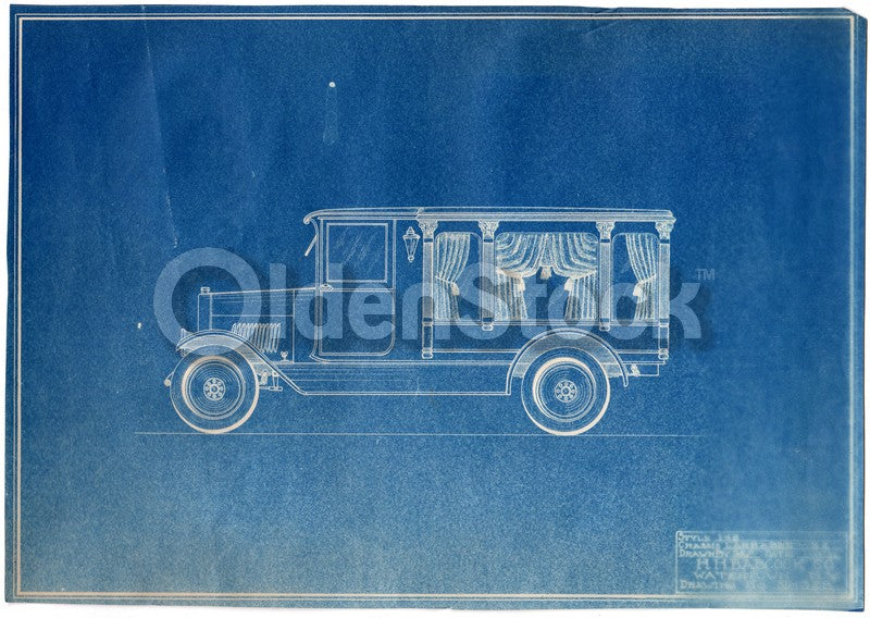 Funeral Hearse H.H. Babcock Antique Automobile Design Blueprint Poster 1922