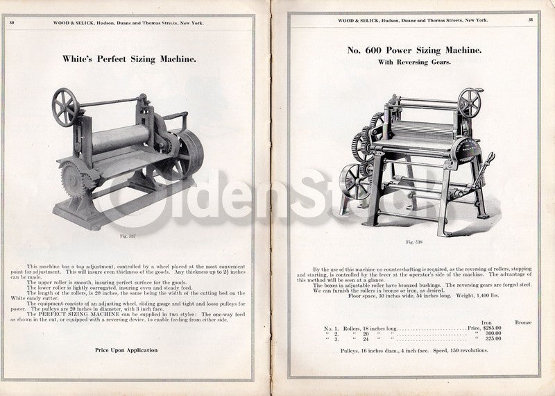 Wood and Selick New York Candy Confectioners Machinery Antique Sales Catalog 1923