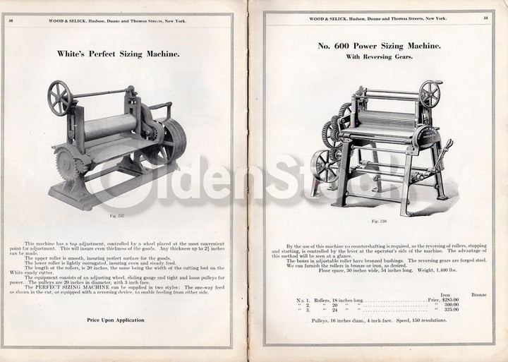 Wood and Selick New York Candy Confectioners Machinery Antique Sales Catalog 1923