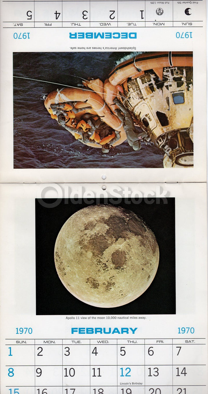 Apollo 11 NASA Space Exploration Vintage 1970 Astronauts Commemoration Calendar