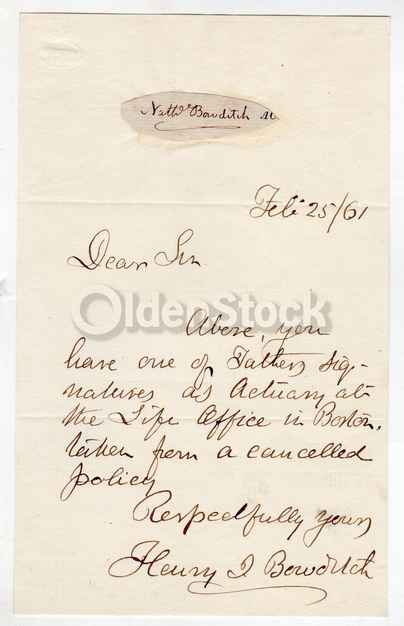 Nathaniel Bowditch Maritime Navigation Inventor Original Autograph Signature