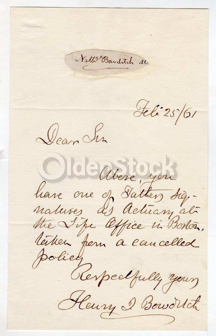 Nathaniel Bowditch Maritime Navigation Inventor Original Autograph Signature