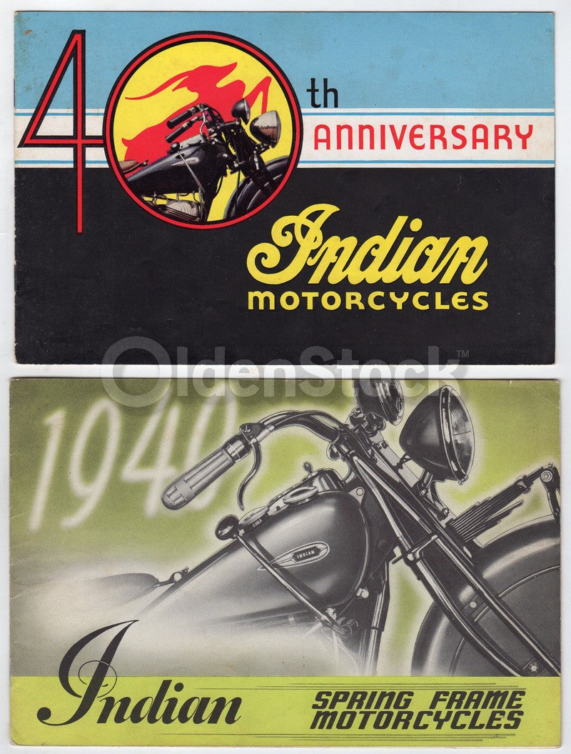 Indian Motorcycles Vintage Graphic Advertising Auto Bike Sales Brochures 1940s