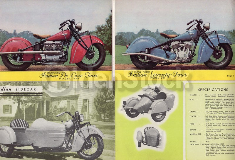 Indian Motorcycles Vintage Graphic Advertising Auto Bike Sales Brochures 1940s