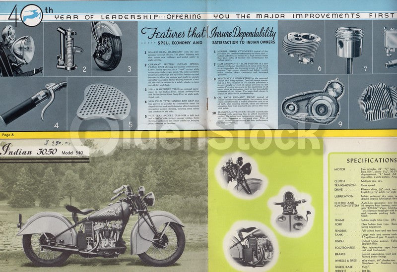 Indian Motorcycles Vintage Graphic Advertising Auto Bike Sales Brochures 1940s