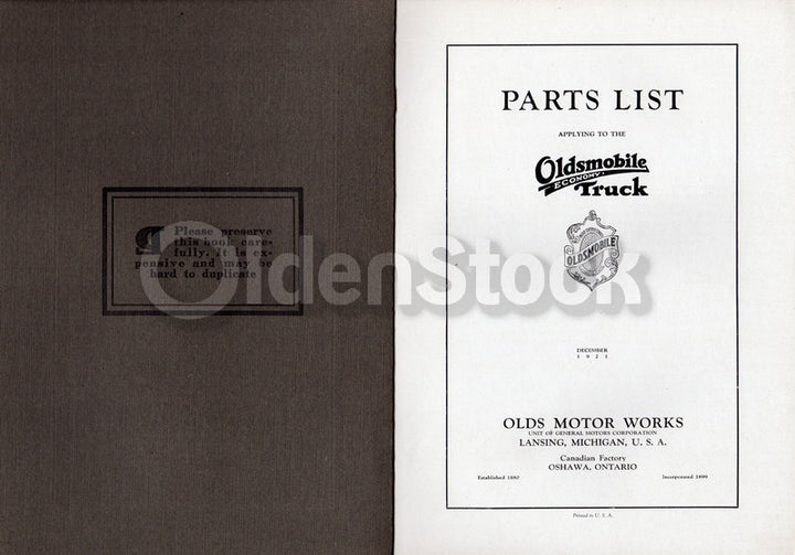 Oldsmobile Trucks Lansing Michigan Antique Automobile Parts List Catalog 1921