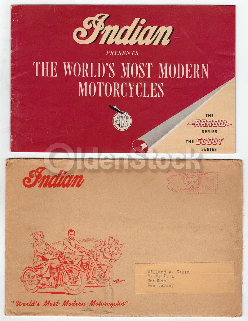 Indian Arrow and Scout Motorcycles Vintage Graphic Advertising Brochure 1949