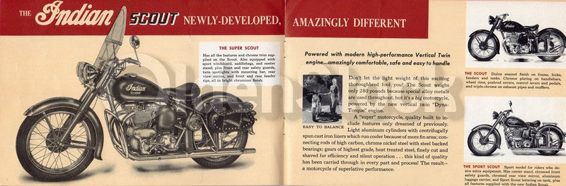 Indian Arrow and Scout Motorcycles Vintage Graphic Advertising Brochure 1949