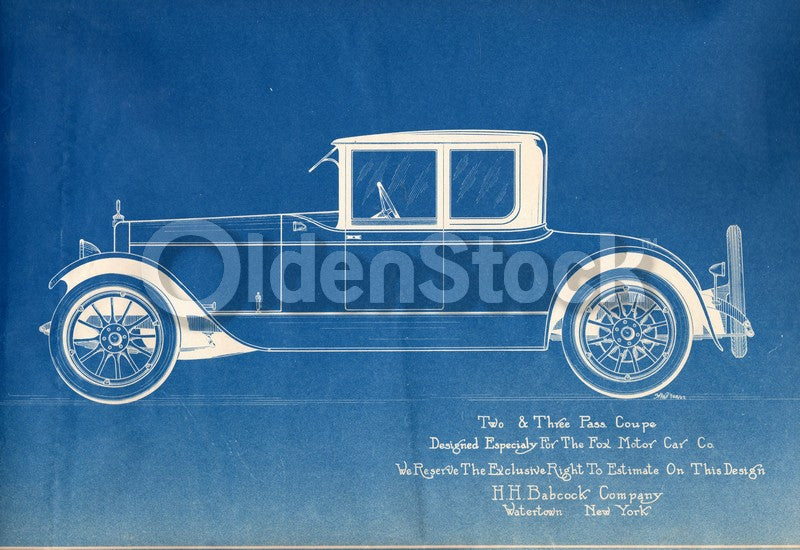 Fox Motor Car Coupe HH Babcock Antique Automobile Design Blueprint Poster 1922