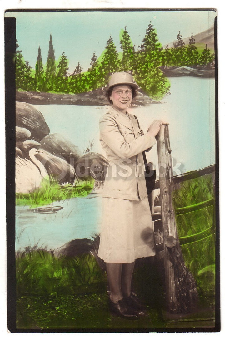 WAC Military Woman in Uniform Vintage WWII Era Artistic Studio Snapshot Photo