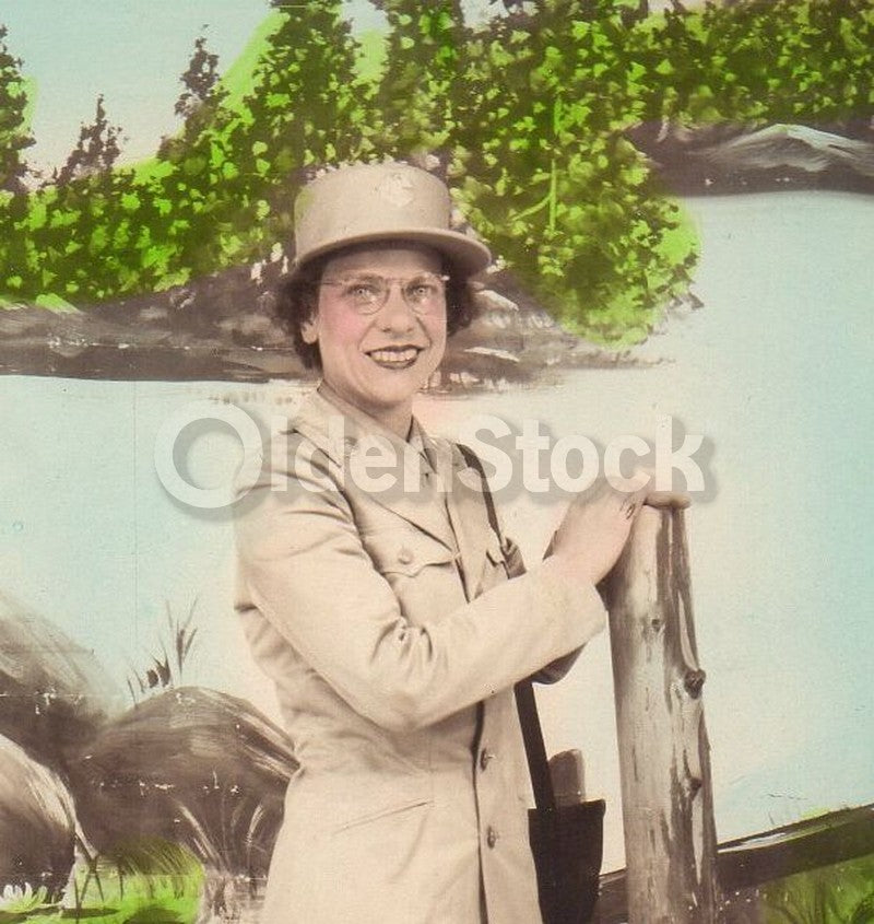 WAC Military Woman in Uniform Vintage WWII Era Artistic Studio Snapshot Photo