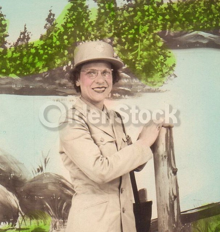 WAC Military Woman in Uniform Vintage WWII Era Artistic Studio Snapshot Photo