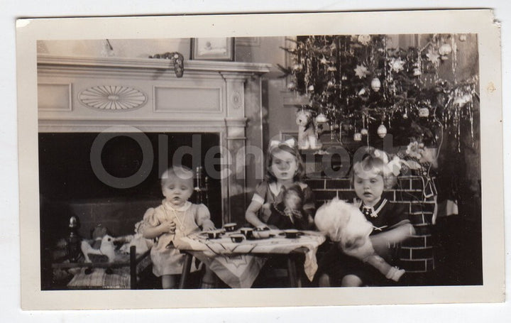 Christmas Morning Tea Party under the Christmas Tree Vintage Snapshot Photo