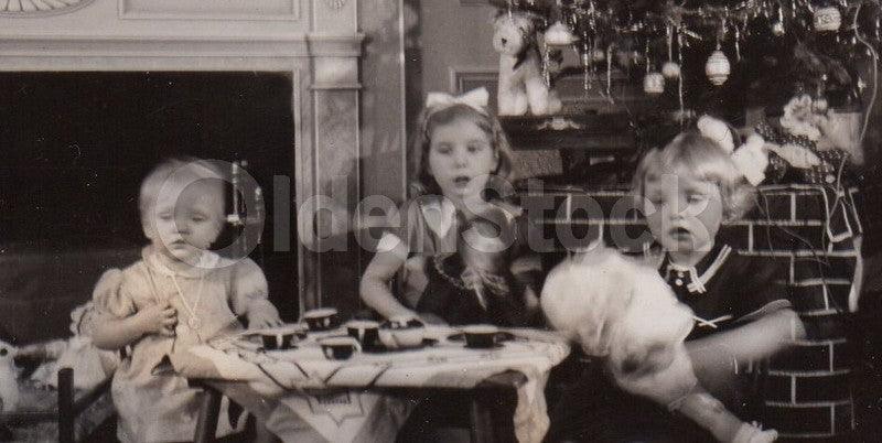Christmas Morning Tea Party under the Christmas Tree Vintage Snapshot Photo