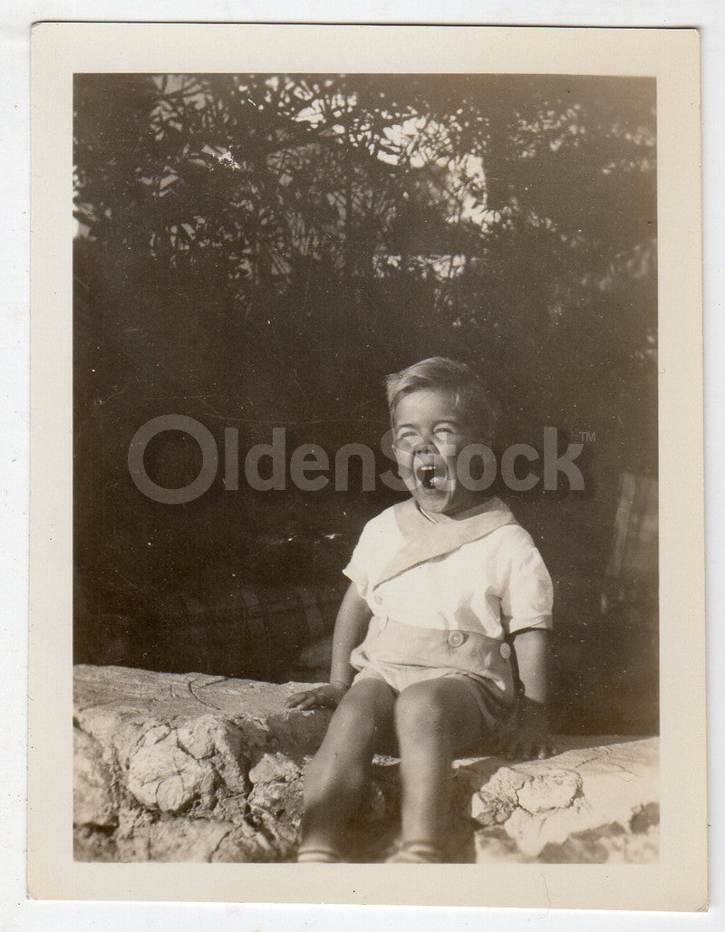 Jubilant Laughing Little Boy in Jumper Vintage Americana Snapshot Photo