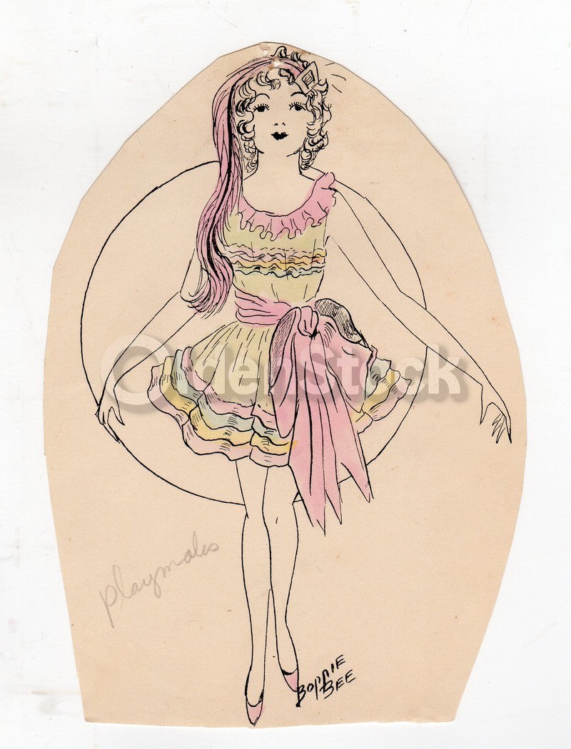 Flapper Ballerina Original Art Deco Artist Signed Antique Costume Design Sketch