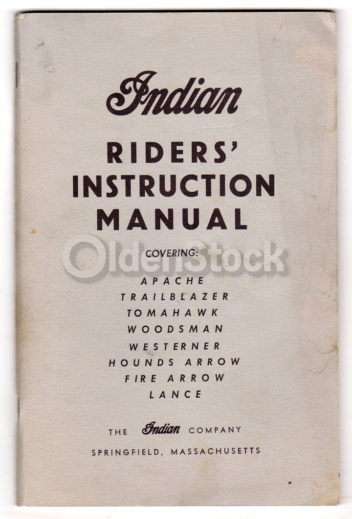Indian Motorcycles Vintage Bike Riders' Instruction Manual 1950s