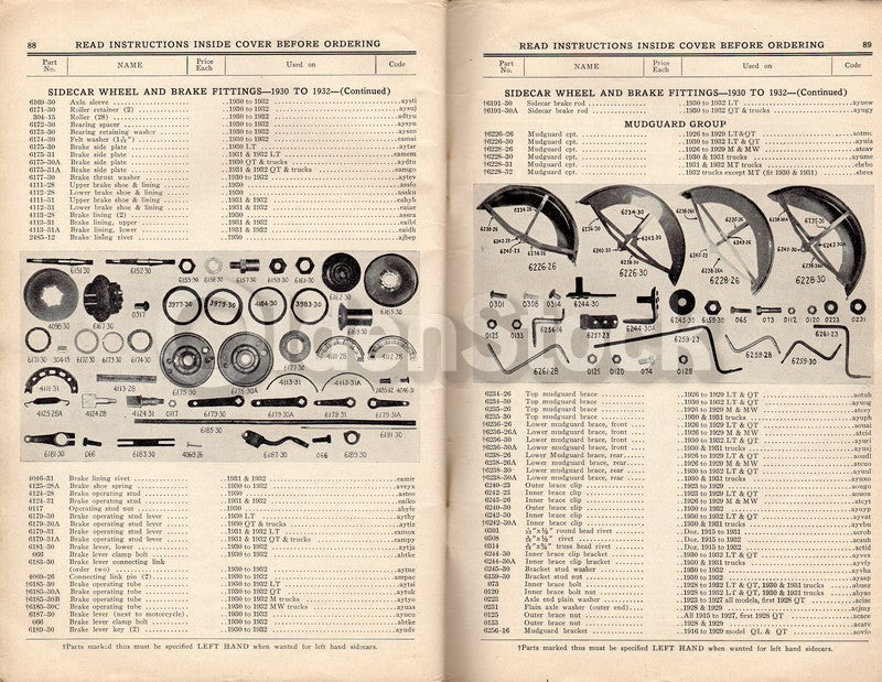 Harley Davidson Motorcycles & Sidecars Antique Spare Parts Catalog 1930s