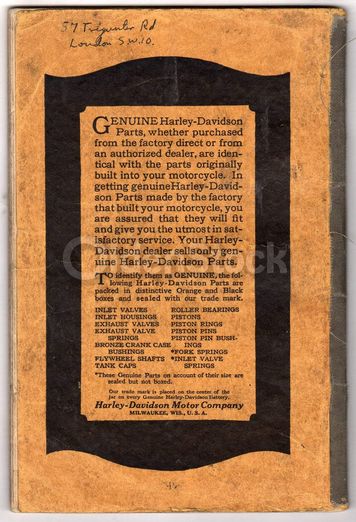 Harley Davidson Motorcycles & Sidecars Antique Spare Parts Catalog 1930s
