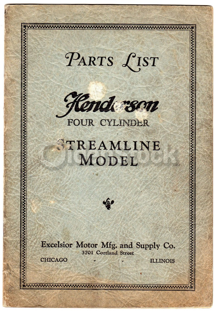 Henderson Motorcycles Chicago Illinois Antique Streamline Bike Parts List 1920s