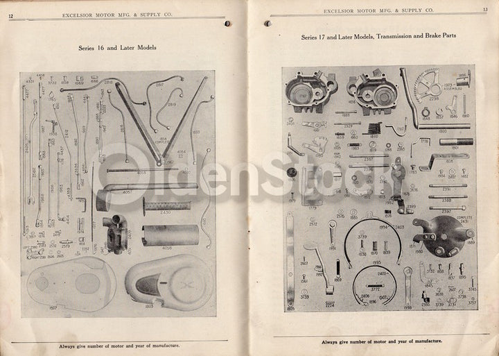Excelsior Motorcycles Chicago Illinois Antique Bike Parts List Catalog 1924