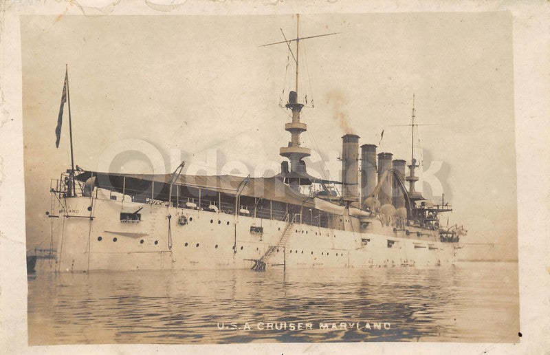 USS Maryland (ACR-8) Armored Cruiser Navy Ship in Philippines Antique Photo