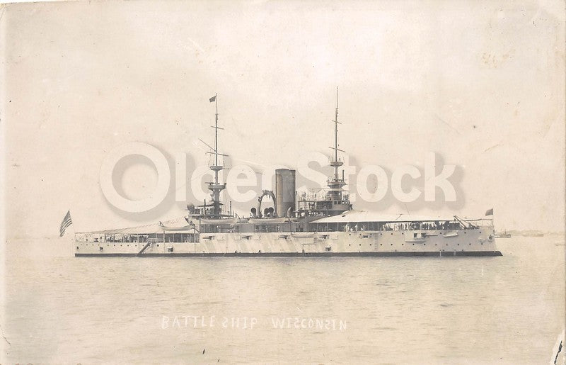 USS Battleship Wisconsin Pacific Fleet Navy Flagship in Philippines Antique Photo