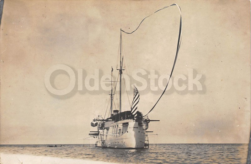 USS Wisconsin (BB-9) Pacific Fleet Navy Battleship in Philippines Antique Photo