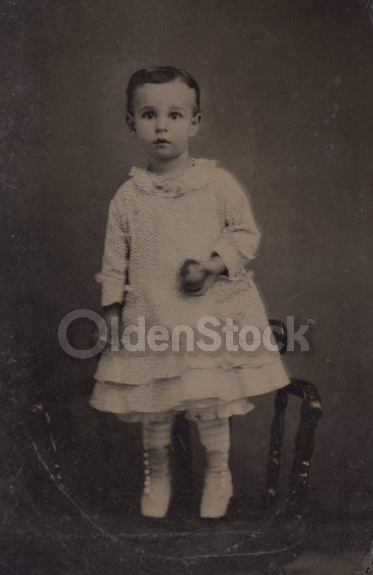Cute Little Boy in Dress Standing on a Chair Nice Crisp Antique Tintype Photograph